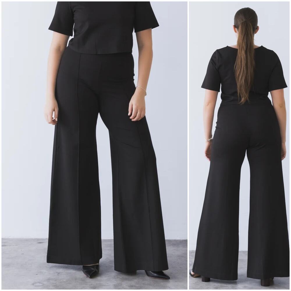 Ripley Rader Black Ponte Knit Long Wide Leg Pant Size 2+ (16-18)